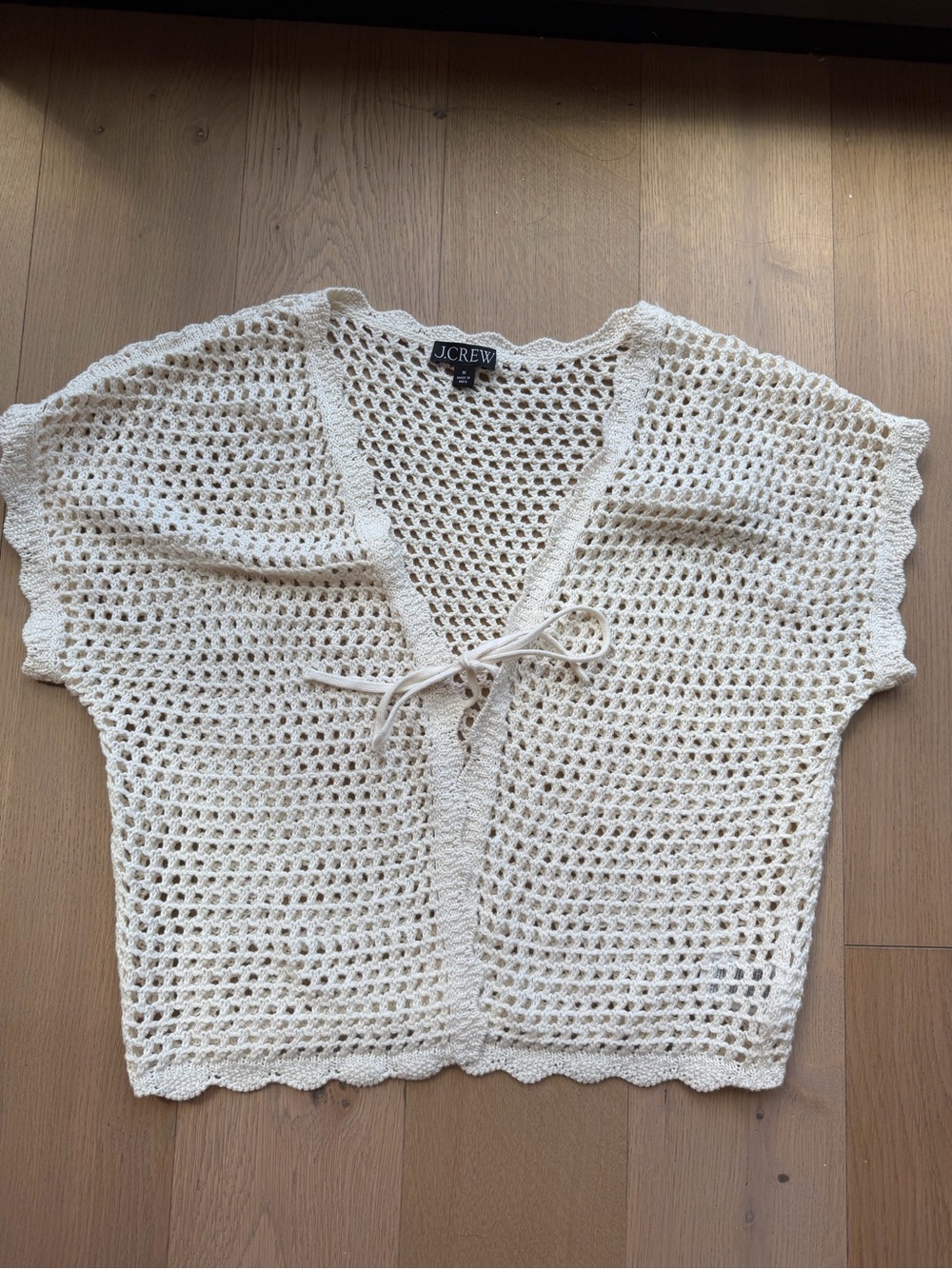 J. Crew Cream Crochet Tie-Front Cardigan